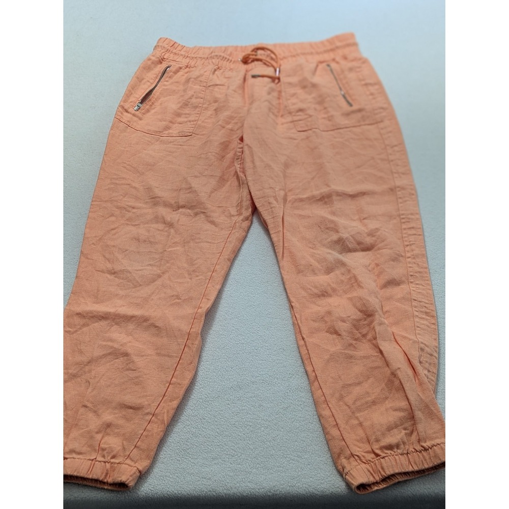 Athleta Linen Cabo Jogger Pants Orange 14 Coastal Chic Peach Drawstring Lounge